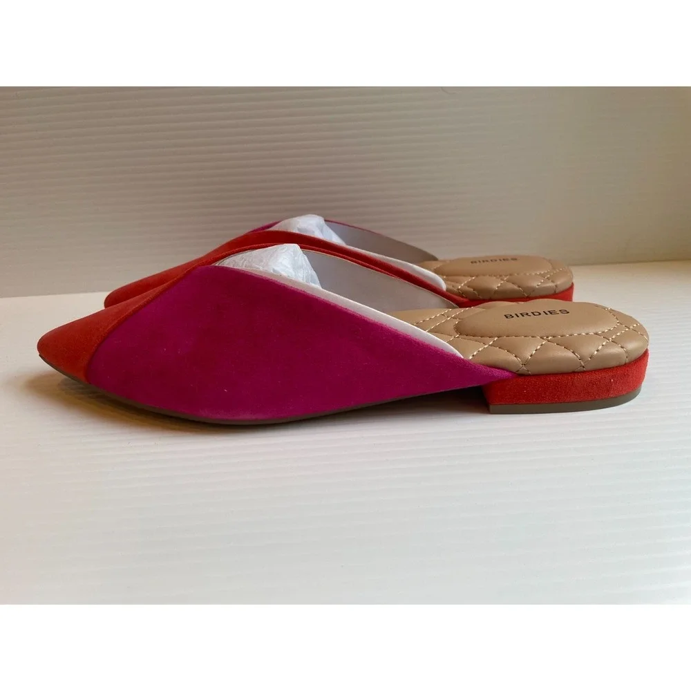 Birdies The Swan Slides Flats in Fruit Punch Leather Pointed Toe Mule 6 NIB